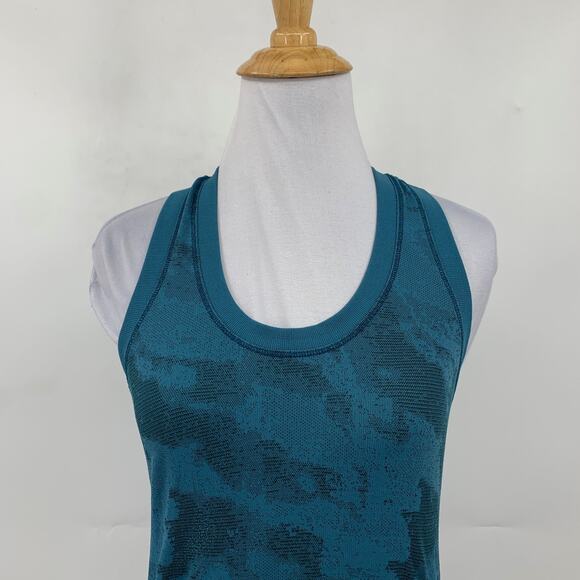 Athleta Tank Top Womens XS Extra Small Teal Blue Black Momentum Camo Fitted - Picture 3 of 10